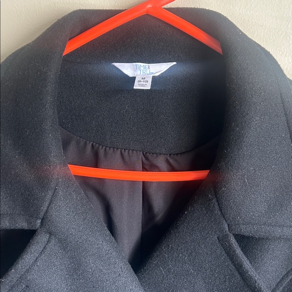 Time & Tru black double-breasted peacoat 100% polyester size M 8/10 - Picture 3 of 7